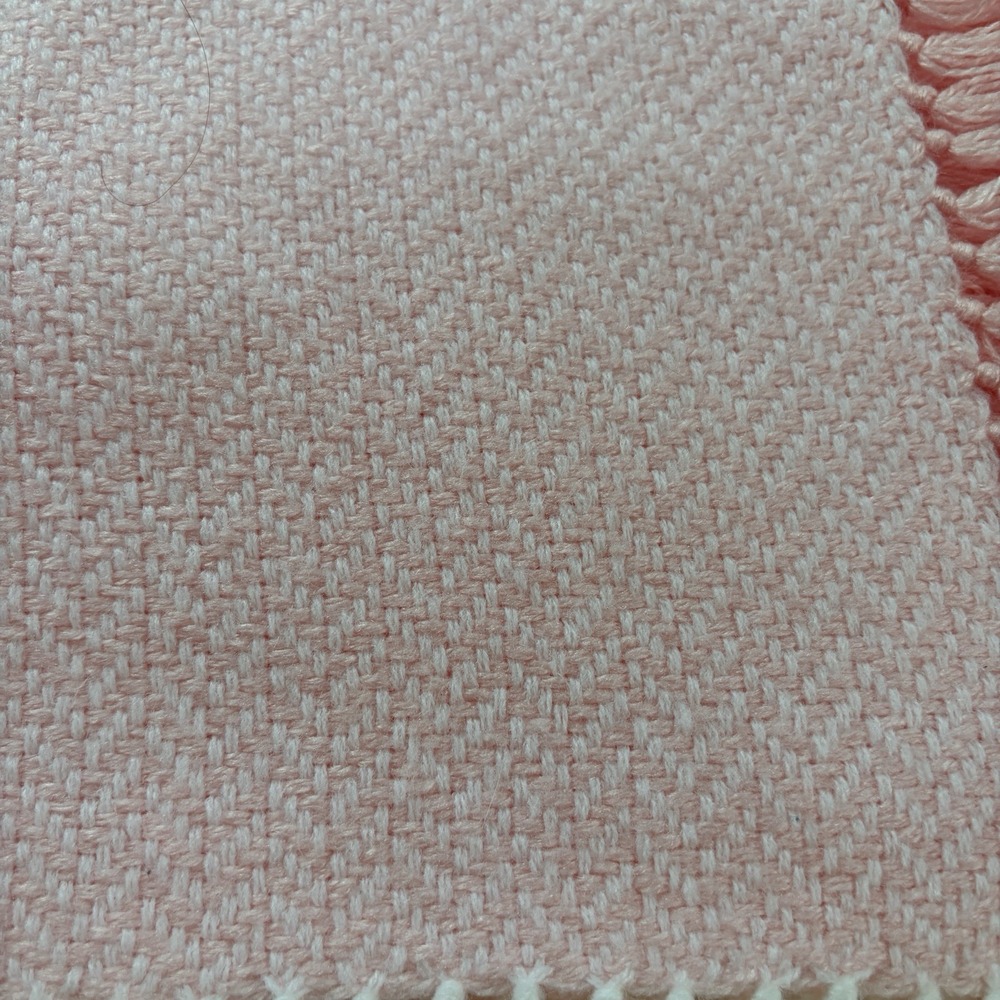 Vintage Feltman Bros Baby Blanket Pink Hand Loomed Soft Fringe Pink White READ - Picture 5 of 16